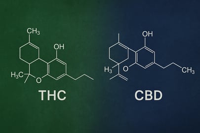 Vergleich der Molek&uuml;lstrukturen von THC und CBD &ndash; grafische Darstellung zur Unterscheidung der Wirkstoffe im medizinischen Cannabis